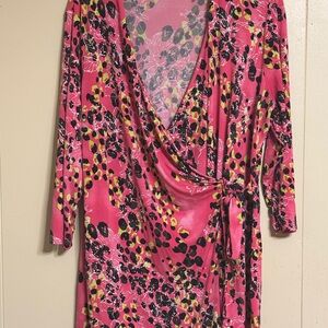 Peter Nygard Pink Floral & Spot Wrap blouse xl